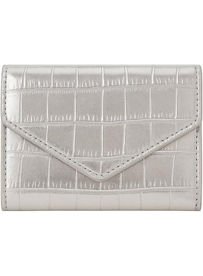Women's wallet made of PU leather with a modern design in silver, featuring a large capacity and an ID window.